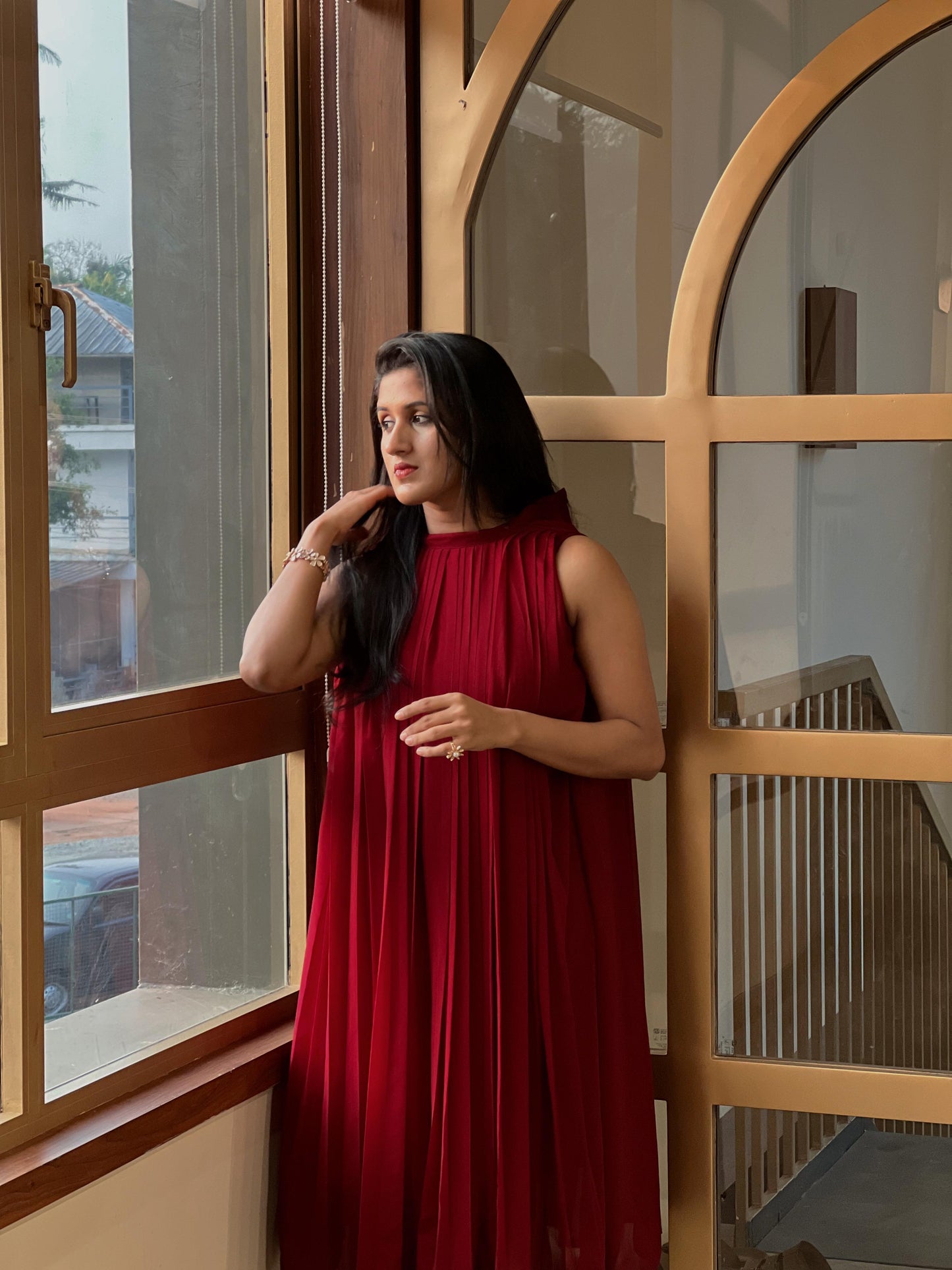 Crimson Flow Georgette Dress